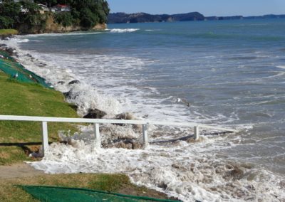 King Tide rises over the sea wall at Red Beach, 02 February 2014. Photo Raewyn Irwin